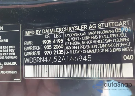 2002 Mercedes-Benz C 230 from USA, damaged, VIN WDBRN47J52A166945